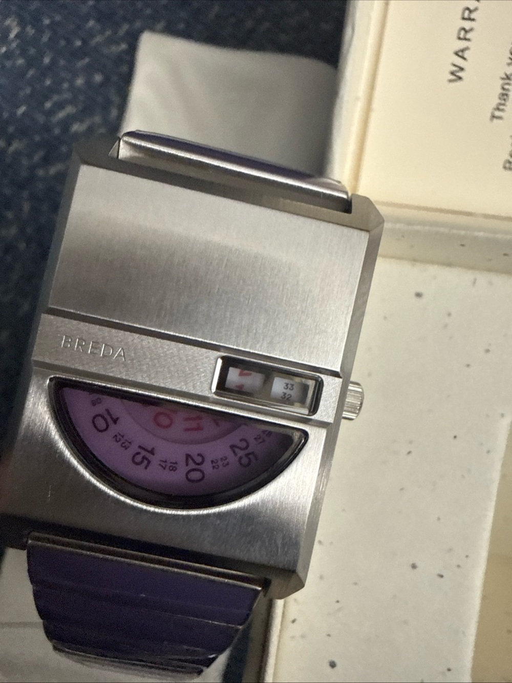 Breda Pulse Tandem Stainless Steel Bracelet Watch, 26mm purple New with Box - Picture 8 of 11